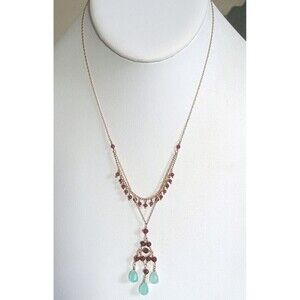 Wendy Mink Garnet Chalcedony Beaded Gold Tone Necklace